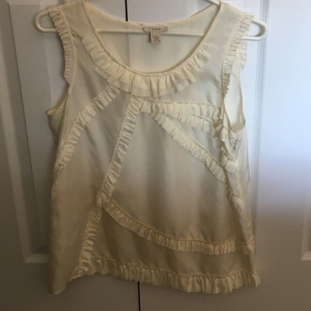 J.Crew Cream Silk Ruffle Tank Top